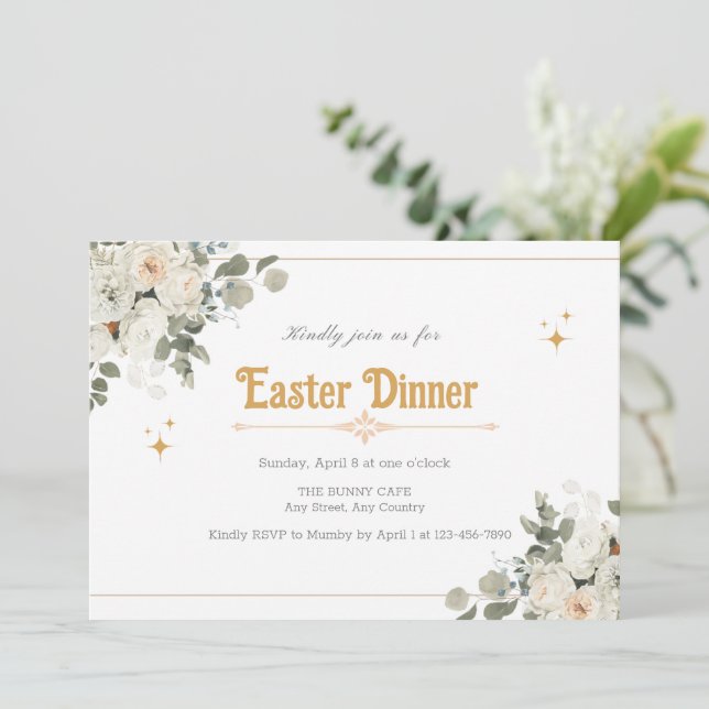 Pure Floral Elegant Invitation For Easter Dinner (Standing Front)