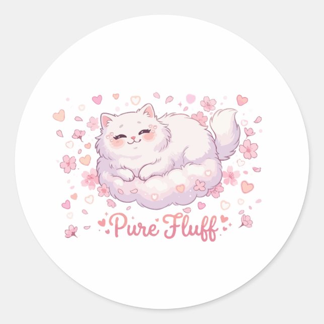  Pure Fluff Cute Kawaii Cat Classic Round Sticker (Front)