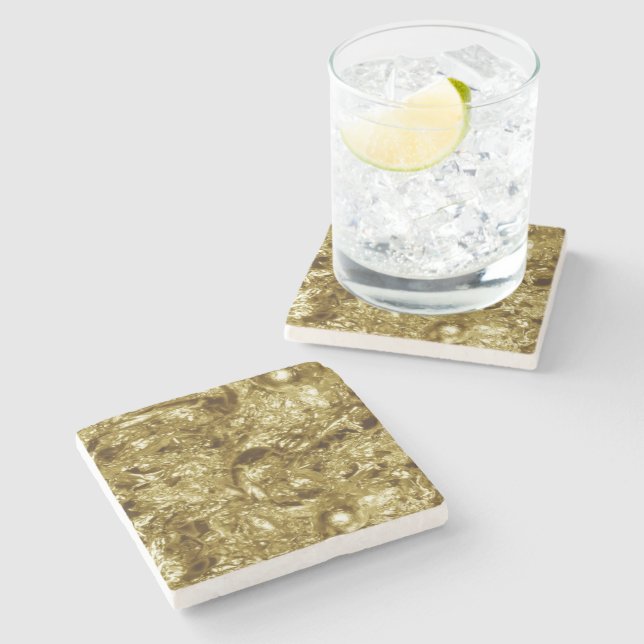 PURE GOLD Abstract Pattern + your text / photo Stone Coaster (Side)