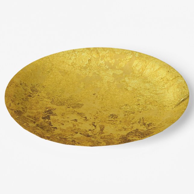 PURE GOLD LEAF Pattern + your text / photo Paper Plate (Angled)