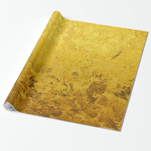 PURE GOLD LEAF Pattern + your text / photo Wrapping Paper (Unrolled)