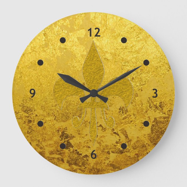 PURE GOLD pattern / gold leaf with Lilly Large Clock (Front)