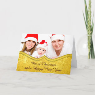 PURE GOLD pattern / gold leaf + your photo & text Holiday Card