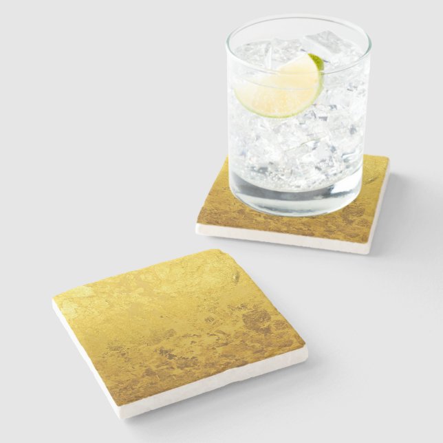 PURE GOLD pattern / gold leaf + your text / image Stone Coaster (Side)