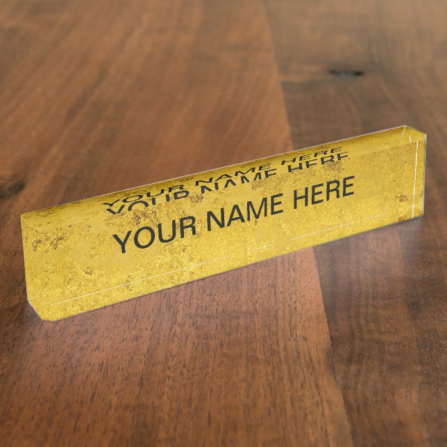 PURE GOLD pattern / gold leaf + your text Nameplate (Side)