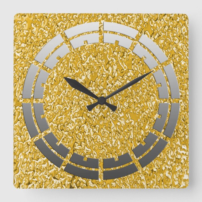 PURE GOLD Splatter Pattern + your image Square Wall Clock (Front)