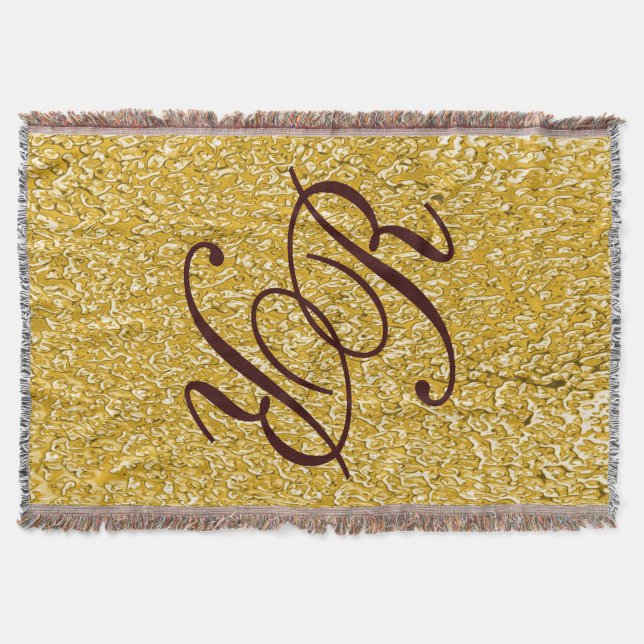PURE GOLD Splatter Pattern + your monogram Throw Blanket (Front)