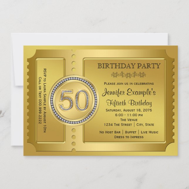 Pure Gold Ticket 50th Birthday Party Invitation (Front)