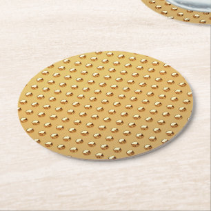 PURE GOLDEN PEARLS Pattern + your text / photo Round Paper Coaster