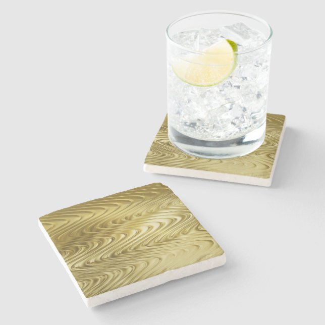 PURE GOLDEN WAVES Pattern + your text / photo Stone Coaster (Side)