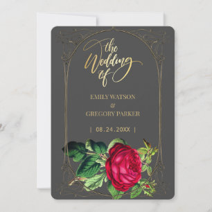 Pure grey and gold elegance ,red roses save the date