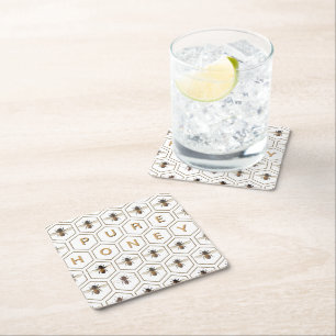 PURE HONEY Apiary Promotion Bee Honeycomb Coaster
