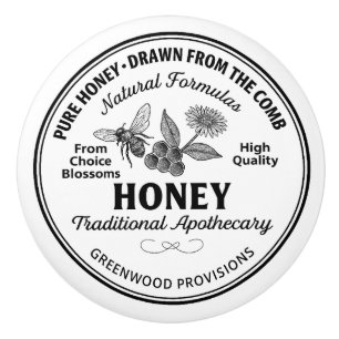 Pure Honey Label Vintage Typography Ceramic Knob