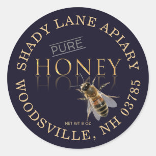 PURE Honey Label with Honeybee Dark Navy Gold
