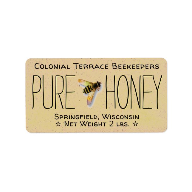Pure Honey Rustic Beekeeper Honey Jar Label (Front)