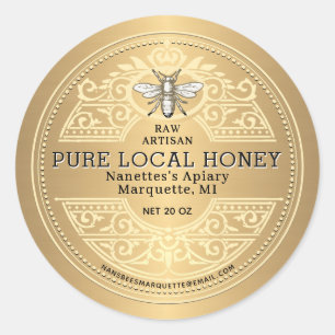 Pure Local Honey Ornate Gold Product Label