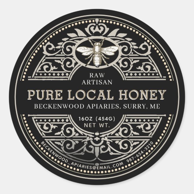 Pure Local Honey Ornate Product Label (Front)