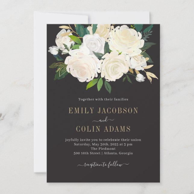 Pure Love Watercolor Floral Wedding Invitation PLC (Front)