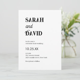 Pure Modern chic text black and white wedding Invitation