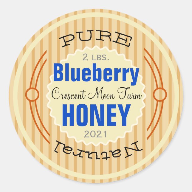 Pure Natural Blueberry Customised Honey Jar Classic Round Sticker (Front)