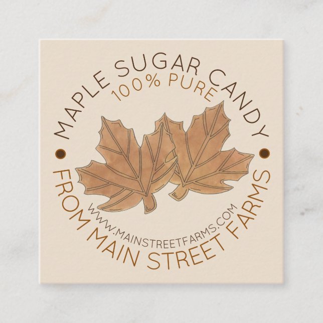 Pure Organic Maple Sugar Candy Vermont Maine Square Business Card (Front)