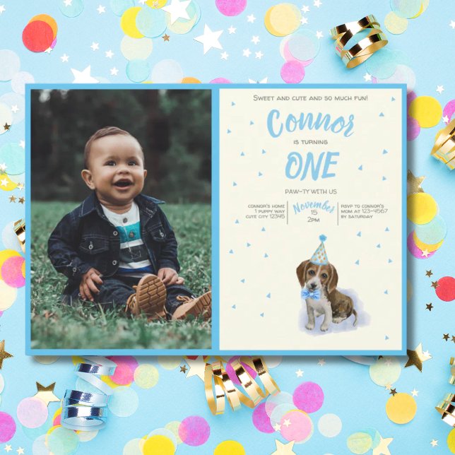 Pure Puppy 🐶 Basset Hound First Birthday Boy Invitation (Pure Puppy 🐶 Basset Hound First Birthday Boy Invitation)