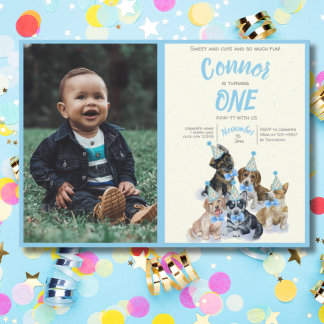Pure Puppy 🐶 Dog Theme First Birthday Party Photo Invitation