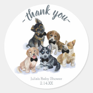 Pure Puppy Elegant Cute Baby Shower Thank You Classic Round Sticker