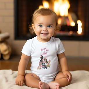 Pure Puppy   Girls Pink First Birthday Party Gift  Baby Bodysuit