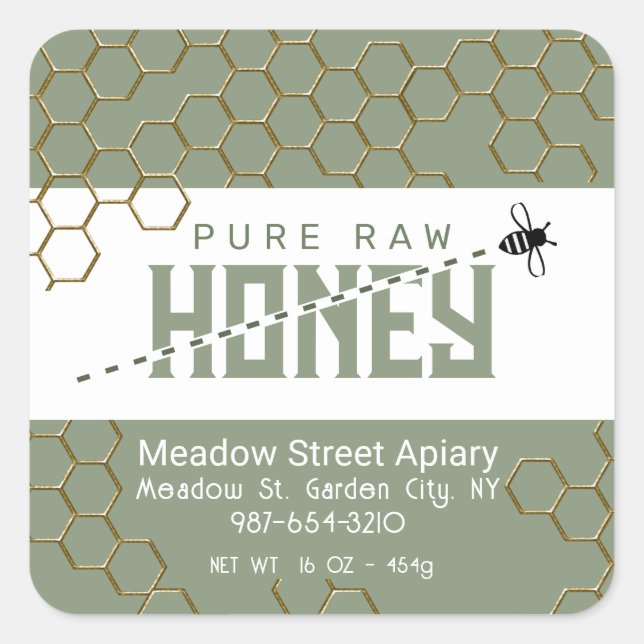 Pure Raw Honey Cute Bee Crossing Gold Honeycomb    Square Sticker (Front)