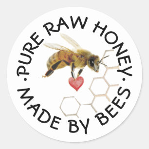 PURE RAW HONEY Honeybee Honeycomb and Heart Classic Round Sticker