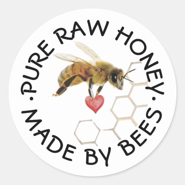 PURE RAW HONEY Honeybee Honeycomb and Heart Classic Round Sticker (Front)