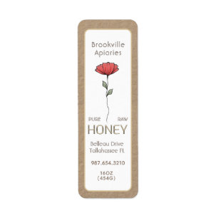 Pure Raw Honey Label Kraft and White with Flower