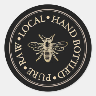 Pure Raw Local Hand Bottled Honey Black Gold Bee Classic Round Sticker
