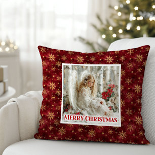 Pure Red and Gold Angel Art Victorian Christmas Cushion