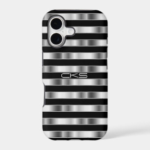 Pure Silver Metallic Stripes Monogrammed