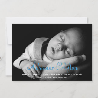 Pure simply blue baby statistic birth announcement