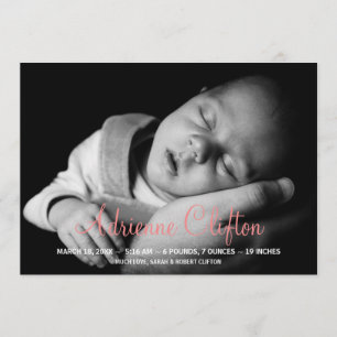Pure simply pink baby statistic birth announcement