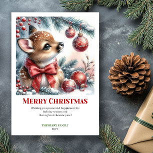 Pure Snowy Forest Fawn Watercolor Christmas Card