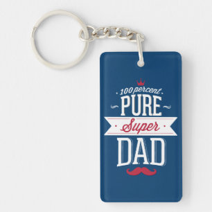 Pure Super Dad Moustache Red and White Key Ring