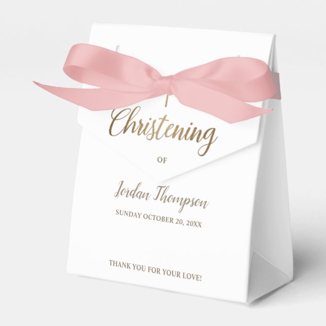 Pure white Christening gold cross Thank you Favour Box (Front Side)