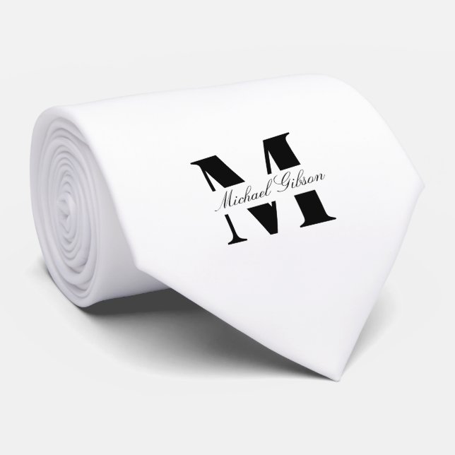Pure White | Custom Monogram Wedding Groomsmen  Tie (Rolled)