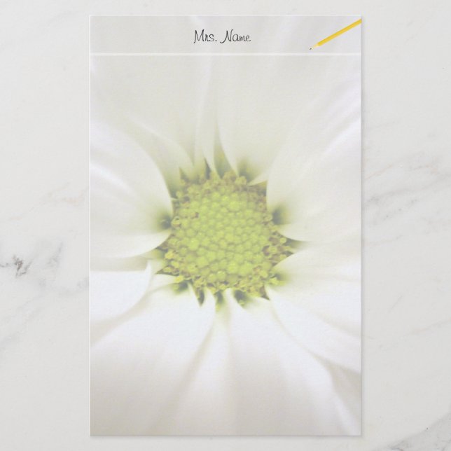 pure white daisy flower stationery (Front)