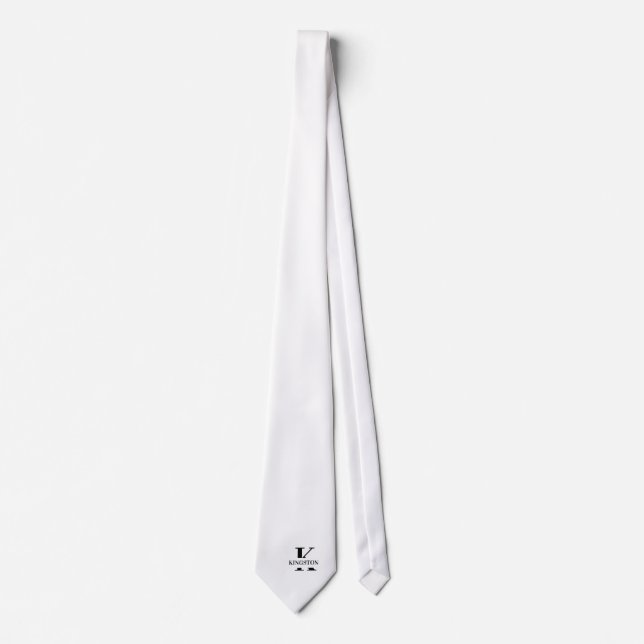 Pure White Elegant Monogram + Name Tie (Front)