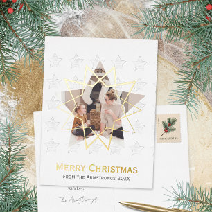 Pure White Geometric Star Modern Christmas Foil Holiday Postcard