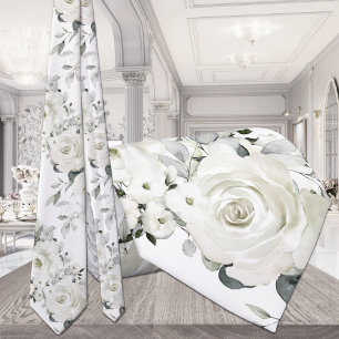 Pure White Roses & Silver Eucalyptus Wedding Tie