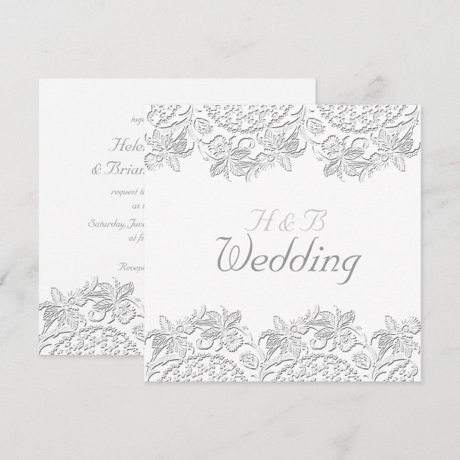 Pure White Vintage French Lace Round Wedding Invitation (Front/Back)