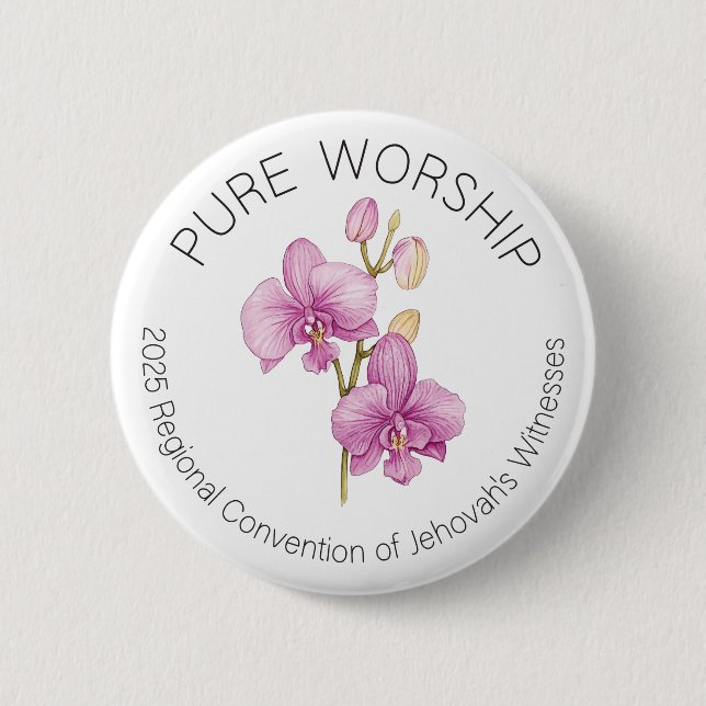 Pure Worship 2025 Round Convention Pin w Orchids (Front)