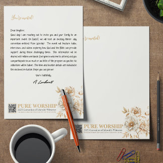 Pure Worship JW 2025 Convention Letter Writing Custom Letterhead