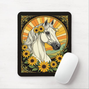 Purebred Horse And Black Eyed Susan Flowers Mouse Mat